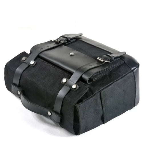 KTM-399827 Universal Motorcycle Saddle Bags - Vintage Canvas Tail Bag with Zippered Pockets, 10.75L Capacity