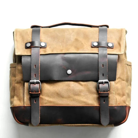 KTM-399827 Universal Motorcycle Saddle Bags - Vintage Canvas Tail Bag with Zippered Pockets, 10.75L Capacity
