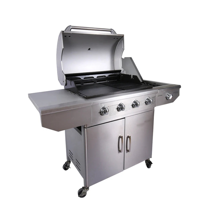 KTM-418579 Stainless Steel Outdoor Gas BBQ Grill with Integrated Kitchen Cabinet and Charcoal Smoker