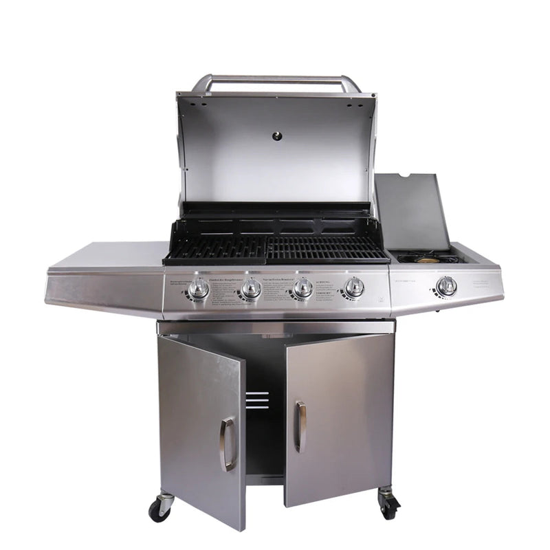 KTM-418579 Stainless Steel Outdoor Gas BBQ Grill with Integrated Kitchen Cabinet and Charcoal Smoker