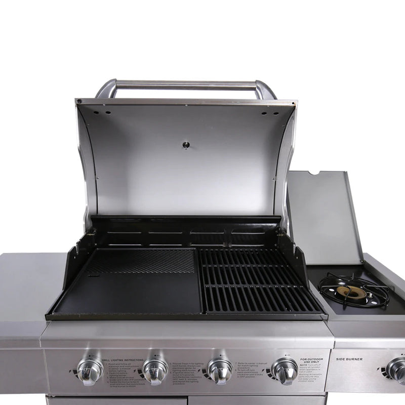 KTM-418579 Stainless Steel Outdoor Gas BBQ Grill with Integrated Kitchen Cabinet and Charcoal Smoker