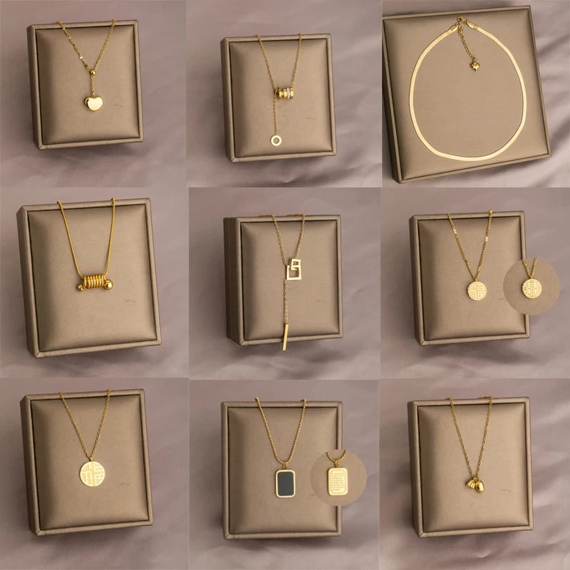 KTM-449683 Stainless Steel Jewelry Wholesale Women's Titanium Steel Necklaces Heart-shaped Sunflower Jewel Animal Pendant Necklaces