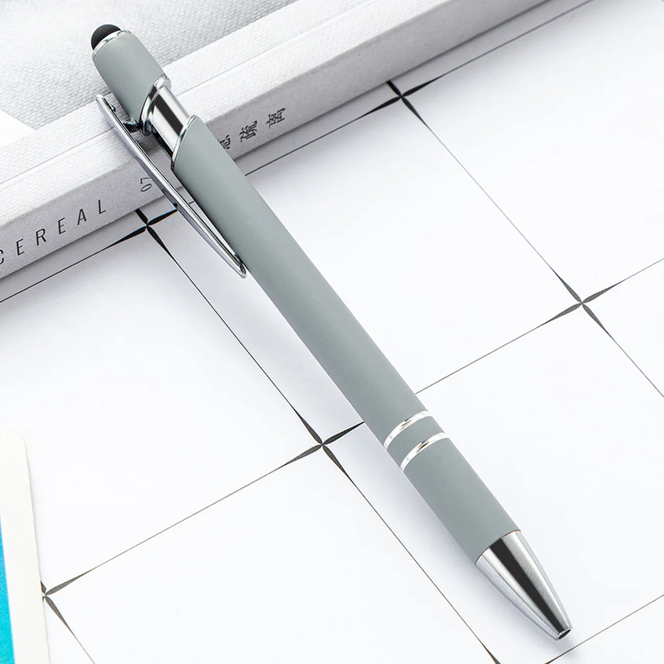 KTM-461459 Multifunctional Metal Ball Stylus Soft Touch Screen Pen 2 in 1 with Custom Logo Options