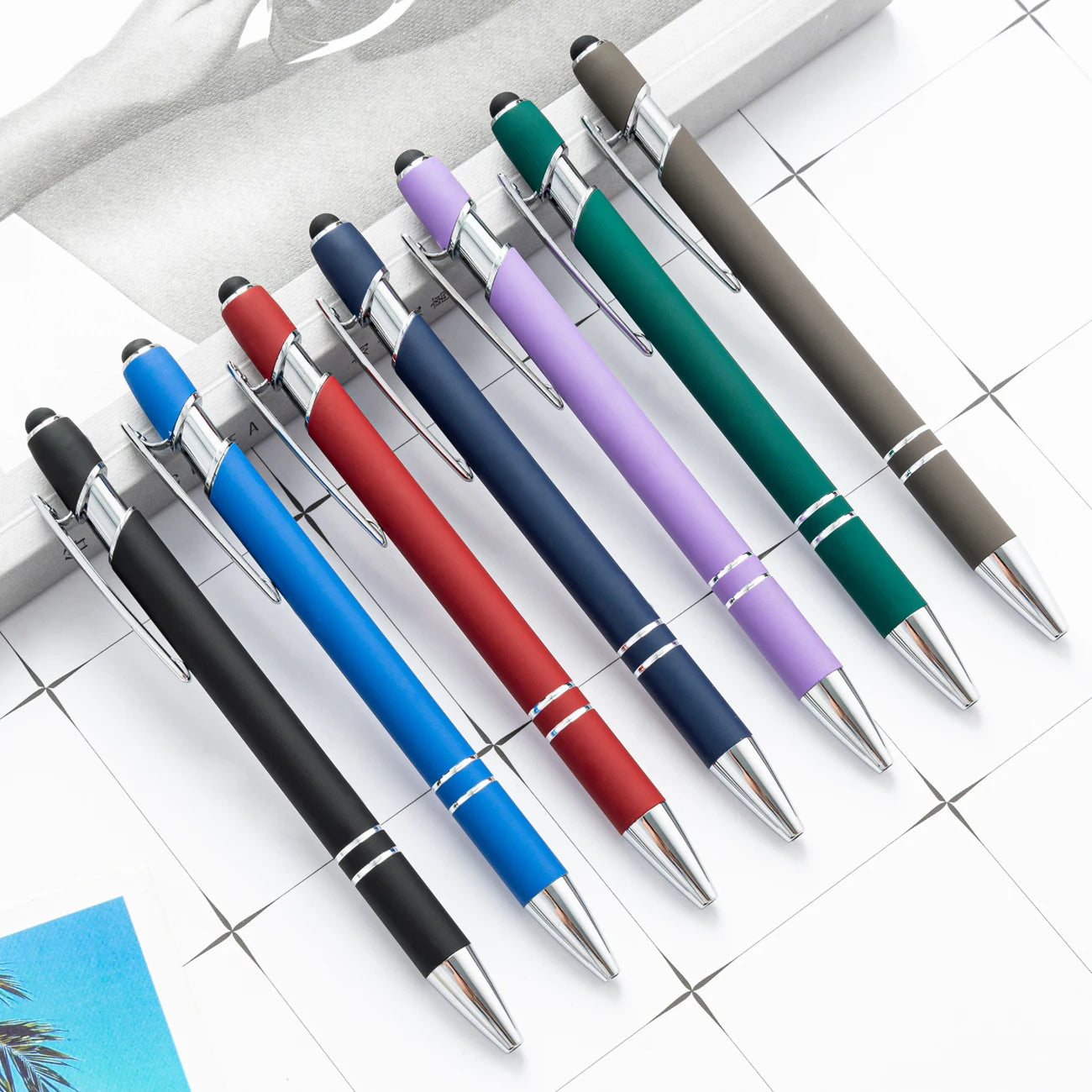 KTM-461459 Multifunctional Metal Ball Stylus Soft Touch Screen Pen 2 in 1 with Custom Logo Options