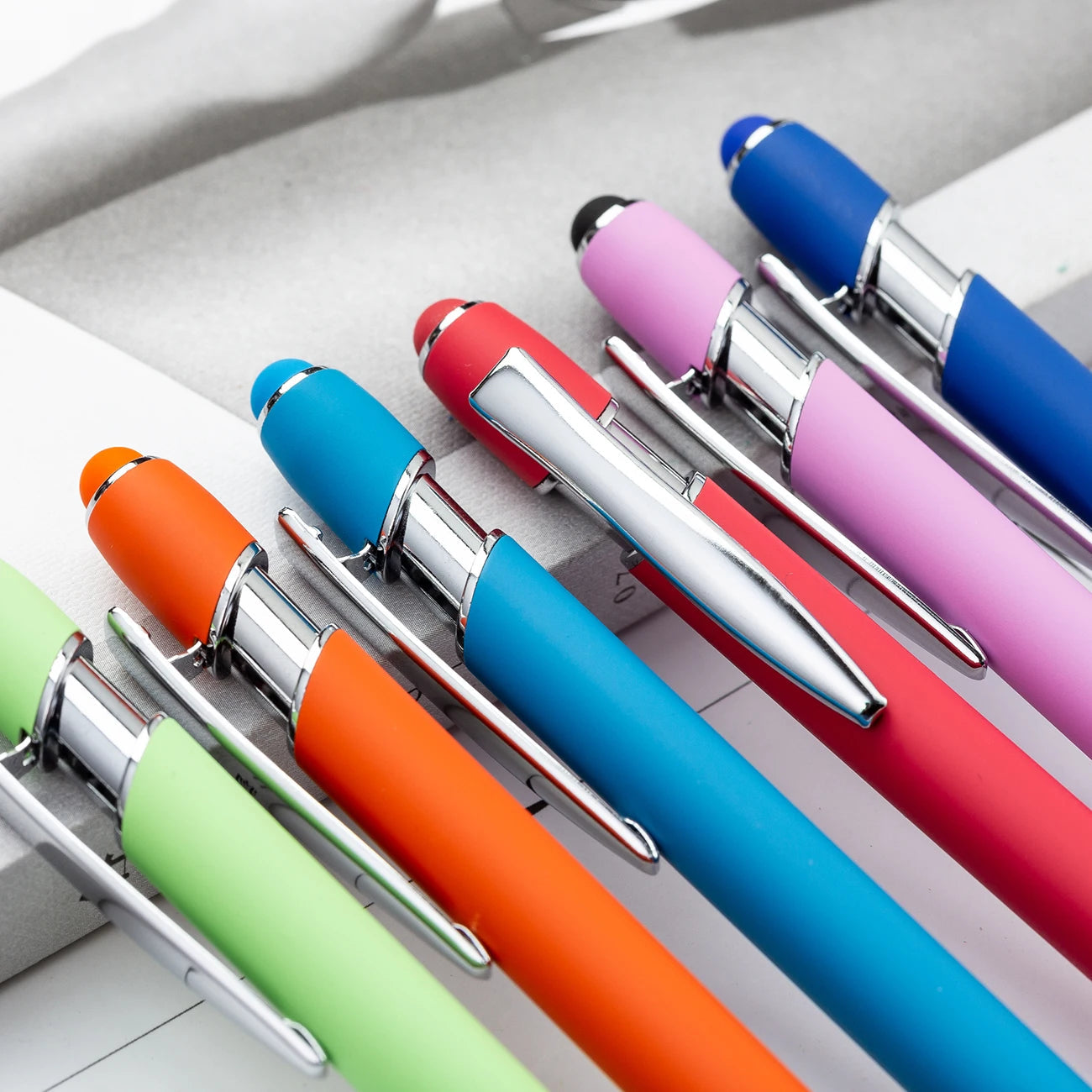 KTM-461459 Multifunctional Metal Ball Stylus Soft Touch Screen Pen 2 in 1 with Custom Logo Options