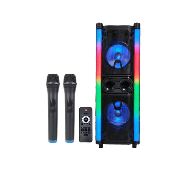 KTM-470163 Portable PA Speaker System with Dual 10" Woofers, 60W Tweeter, and Party Lights