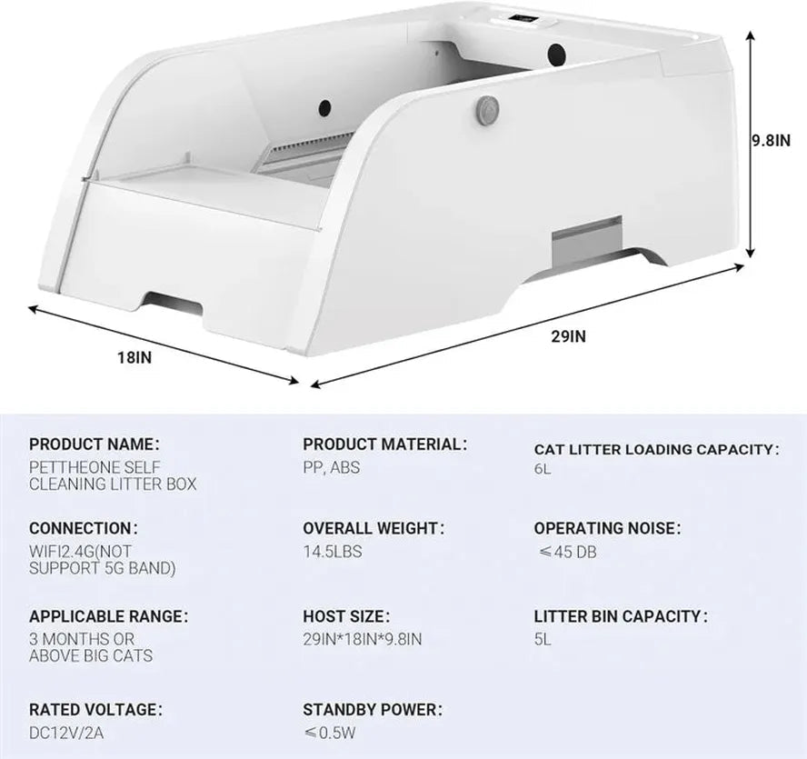 KTM-478035 Automatic Self-Cleaning Cat Litter Box with 6L Capacity – Easy Maintenance Smart Toilet