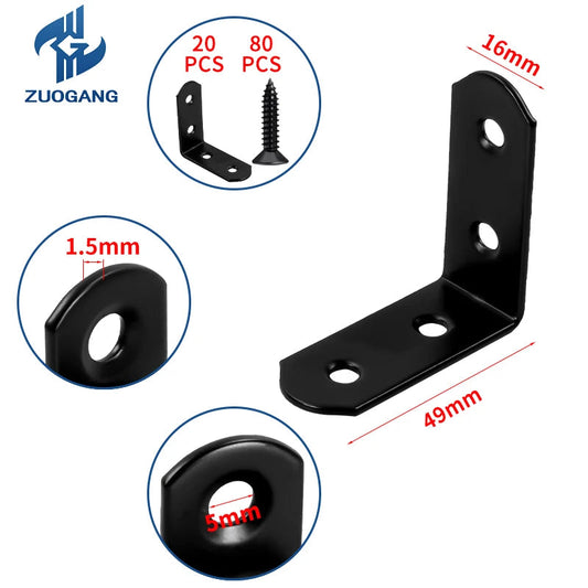 KTM-479507 20-Pack 50x50mm Corner Braces for 90 Degree Angle Fastening in Wooden Furniture, Bed Frames, and Cabinets