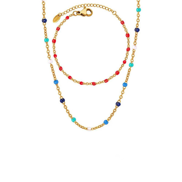 KTM-480339 Fashion New Seed Bead Necklace 18K Gold Bohemian Style Enamel Drop Oil Color Crystal Beaded Choker Necklace Bracelet Jewelry Set
