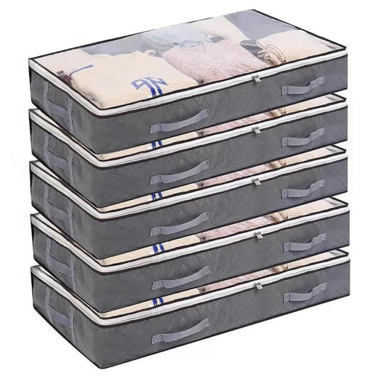 KTM-487635 Foldable Underbed Storage Bags with Durable Handles and Viewing Windows for Home Organisation