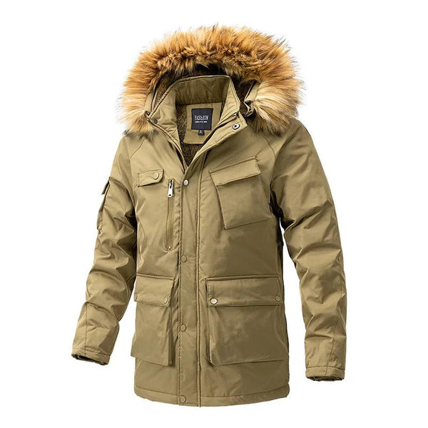 KTM-503251 Men's Winter Jacket With Hood Collar Thickened Warm Cotton Long Sporty Jackets With Zipper Closure Men's Coats