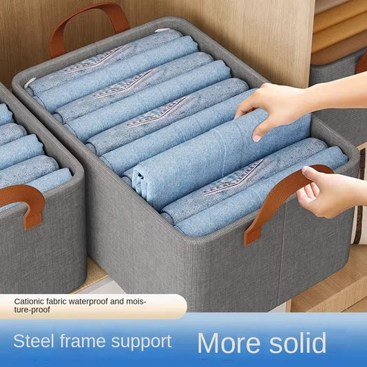 KTM-506323 Collapsible Fabric Storage Box for Jeans - Washable Clothing Organiser with Handles