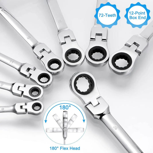 KTM-516755 CR-V Double Head Combination Wrench Set with Metric Torque Spanner and Ratchet Wrench