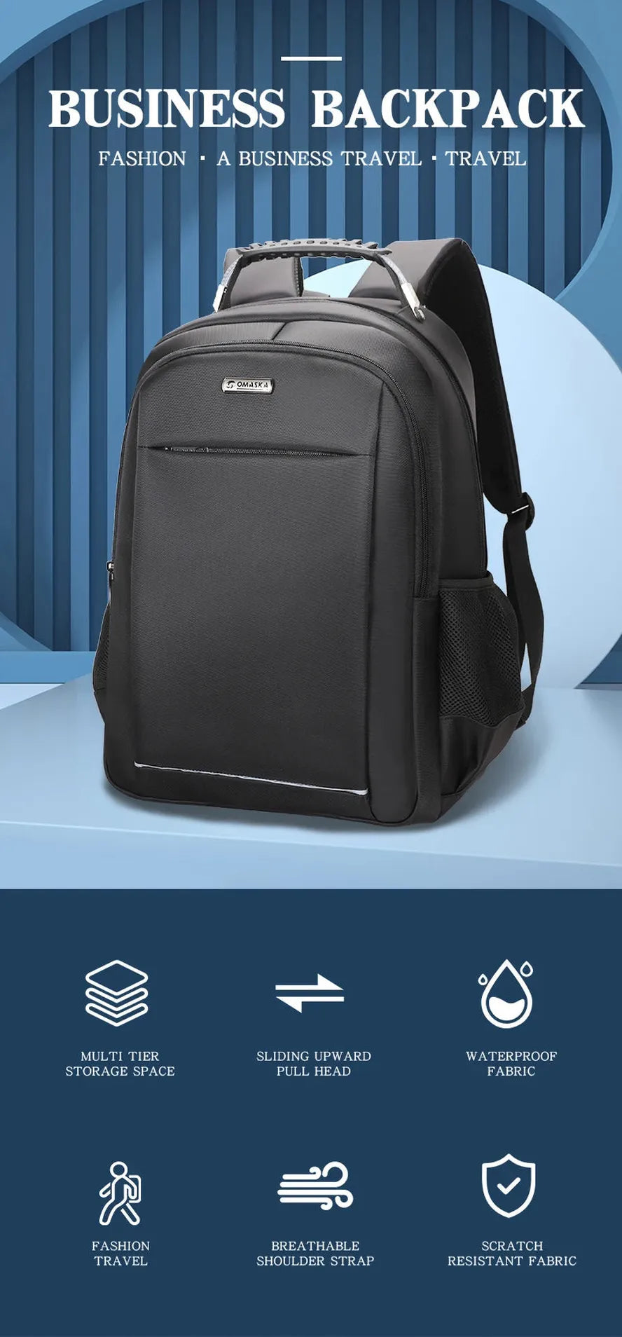 KTM-538451 Custom Logo Waterproof Laptop Backpack with Charging Port