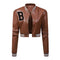 KTM-538899 Women's High-Waisted Cardigan Leather Jacket Slim Fit Baseball Style Custom Logo Embroidery Decoration Sporty Motorcycle Suit