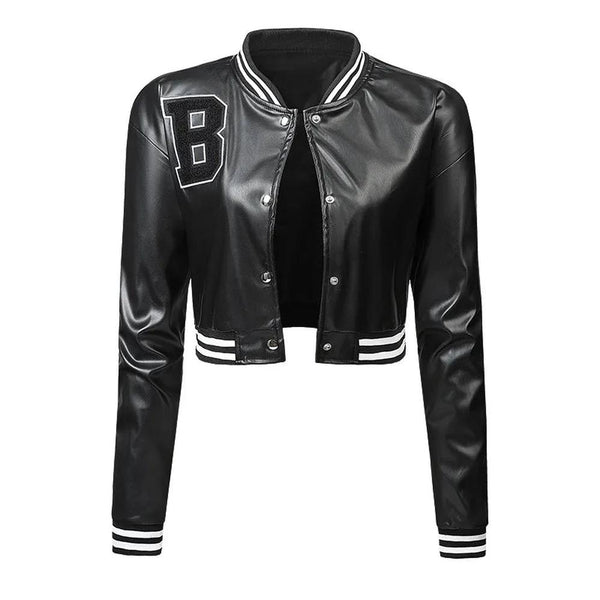 KTM-538899 Women's High-Waisted Cardigan Leather Jacket Slim Fit Baseball Style Custom Logo Embroidery Decoration Sporty Motorcycle Suit