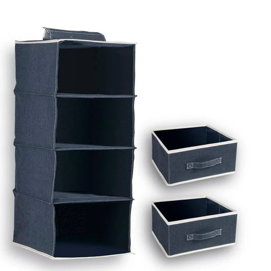 KTM-546899 4-Layer Cotton and Linen Fabric Hanging Organizer Box for Home Storage and Organisation