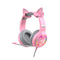 KTM-558867 Pink Cat Ear Headphones with RGB LED Lights and Flexible Microphone for 7.1 Surround Sound Gaming