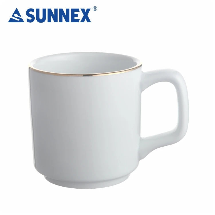 KTM-565651 Hand-Painted Gold Rim White Porcelain Mug - 8x8.5 cm for Catering and Daily Use