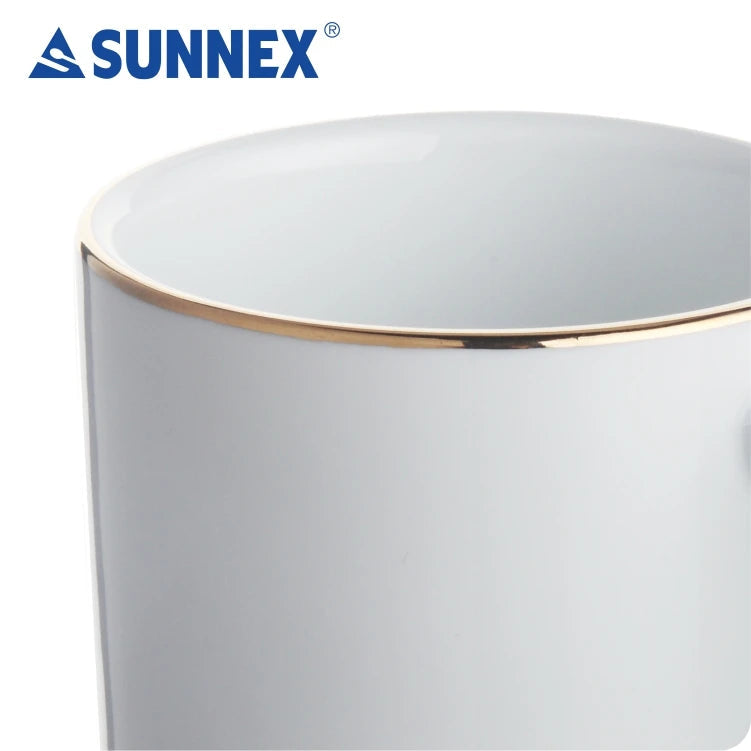 KTM-565651 Hand-Painted Gold Rim White Porcelain Mug - 8x8.5 cm for Catering and Daily Use
