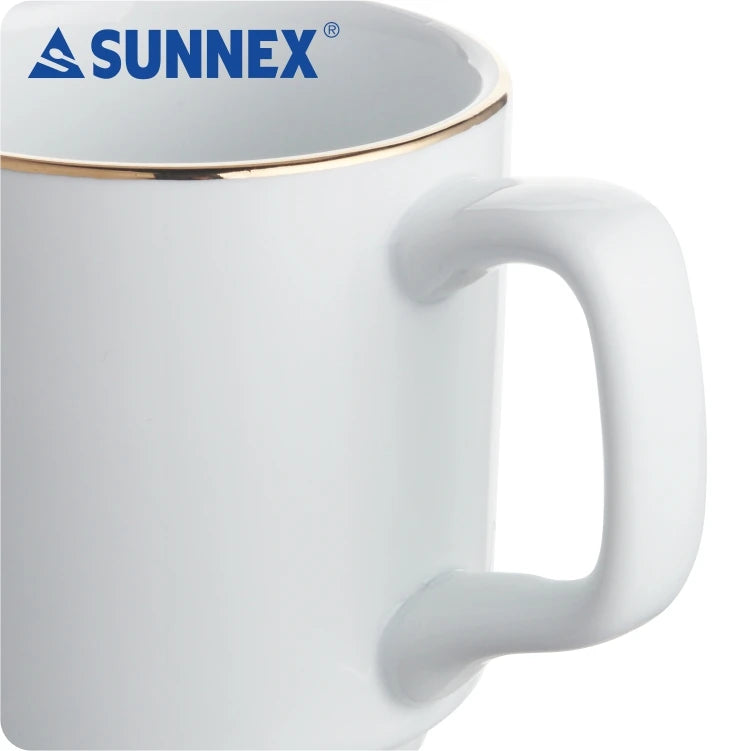 KTM-565651 Hand-Painted Gold Rim White Porcelain Mug - 8x8.5 cm for Catering and Daily Use