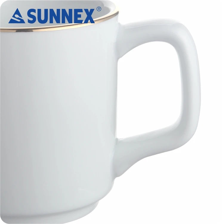 KTM-565651 Hand-Painted Gold Rim White Porcelain Mug - 8x8.5 cm for Catering and Daily Use
