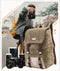 KTM-583443 Vintage Waterproof Waxed Canvas Camera Backpack in Green, Khaki, Dark Grey