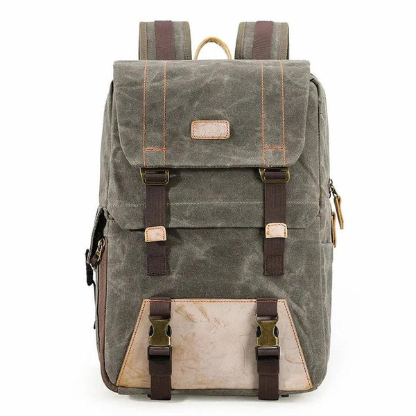 KTM-583443 Vintage Waterproof Waxed Canvas Camera Backpack in Green, Khaki, Dark Grey