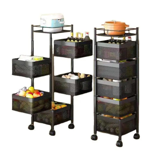 KTM-586963 Five-Layer Metal Kitchen Organizer with Detachable Wheels and Four-Layer Fruit & Vegetable Storage Baskets