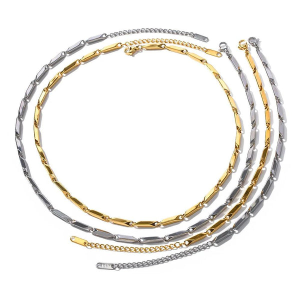 KTM-593555 2024 New Arrival Two Tone Gold Chain 18k Gold Plated Stainless Steel Non Tarnish Melon Seeds Handmade Fashion Jewelry Necklaces