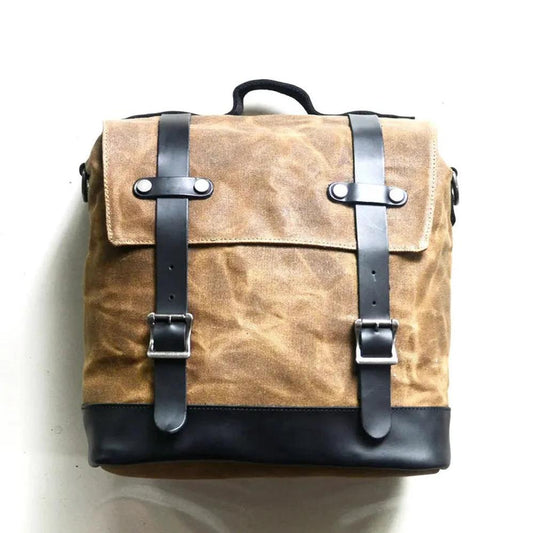 KTM-609555 Retro Waterproof Canvas and Cowhide Splicing Motorcycle Backpack