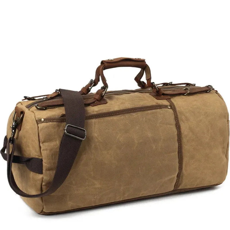 KTM-656467 Waxed Canvas Travel Duffle Bag with Leather Trim