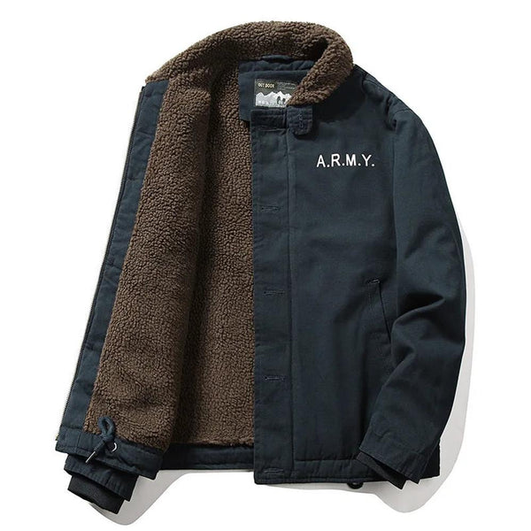 KTM-666579 Men's Winter Thickening Lamb Wool Cotton Coat With Hooded Velvet Collar Short Pilot Jacket Workwear Puffer Jacket