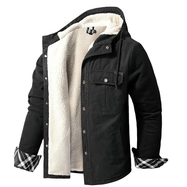 KTM-669843 Men's Casual Hooded Oversized Cotton Jackets for Fall and Winter Coats Thickened With Plush Long US Size Loose Fit Winter Jacket