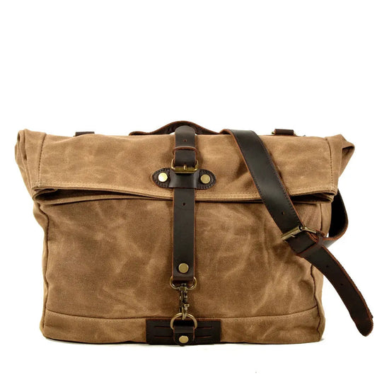 KTM-705619 Waterproof Motorcycle Side Backpack – Vintage Canvas Saddle Bag with Multiple Pockets and Zipper Closure