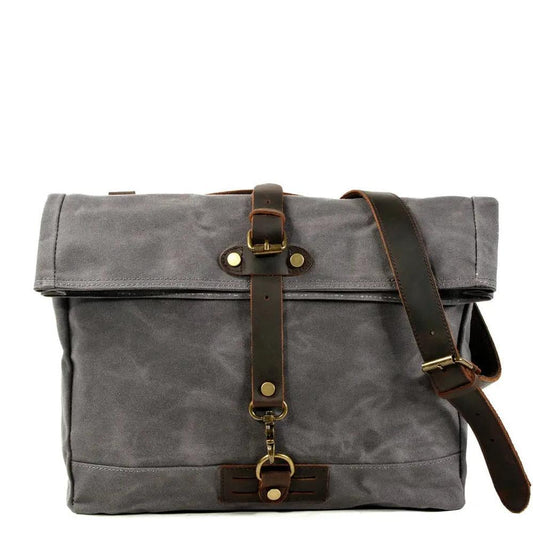 KTM-705619 Waterproof Motorcycle Side Backpack – Vintage Canvas Saddle Bag with Multiple Pockets and Zipper Closure
