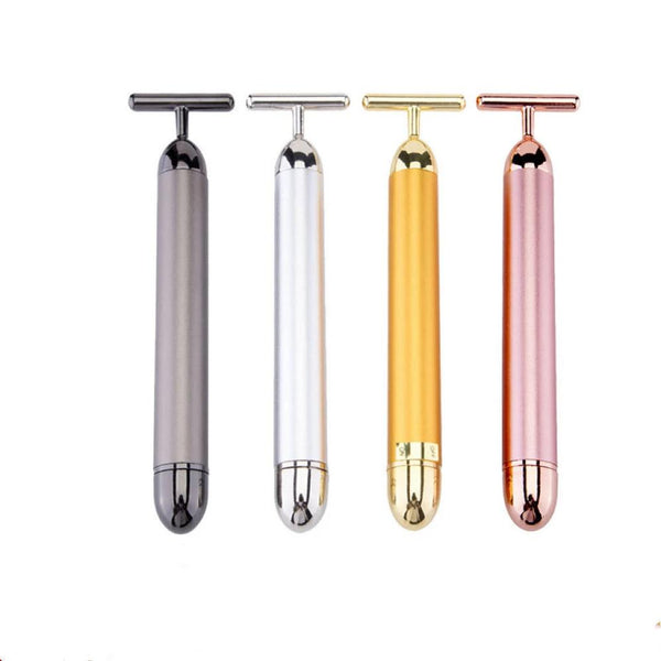 KTM-708819 24k Gold Vibrating Facial Lifting Beauty Bar with T Shape Electric 3D Face Roller Massage