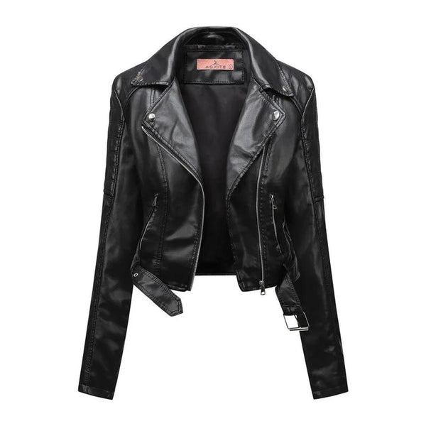 KTM-720083 Women's PU Leather Jacket With Long Sleeves Short Motorcycle Suit Puffer Style Fashionable Jacket Jacket Custom