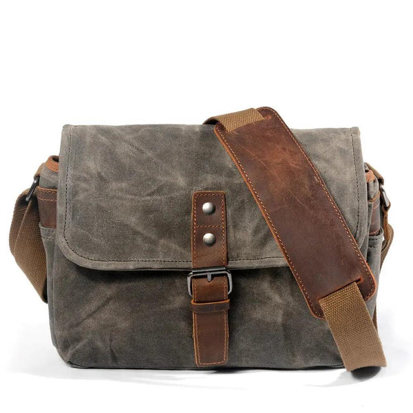 KTM-760595 Waterproof Oil Wax Canvas DSLR Camera Bag for Men - Multi-functional Retro Shoulder Bag