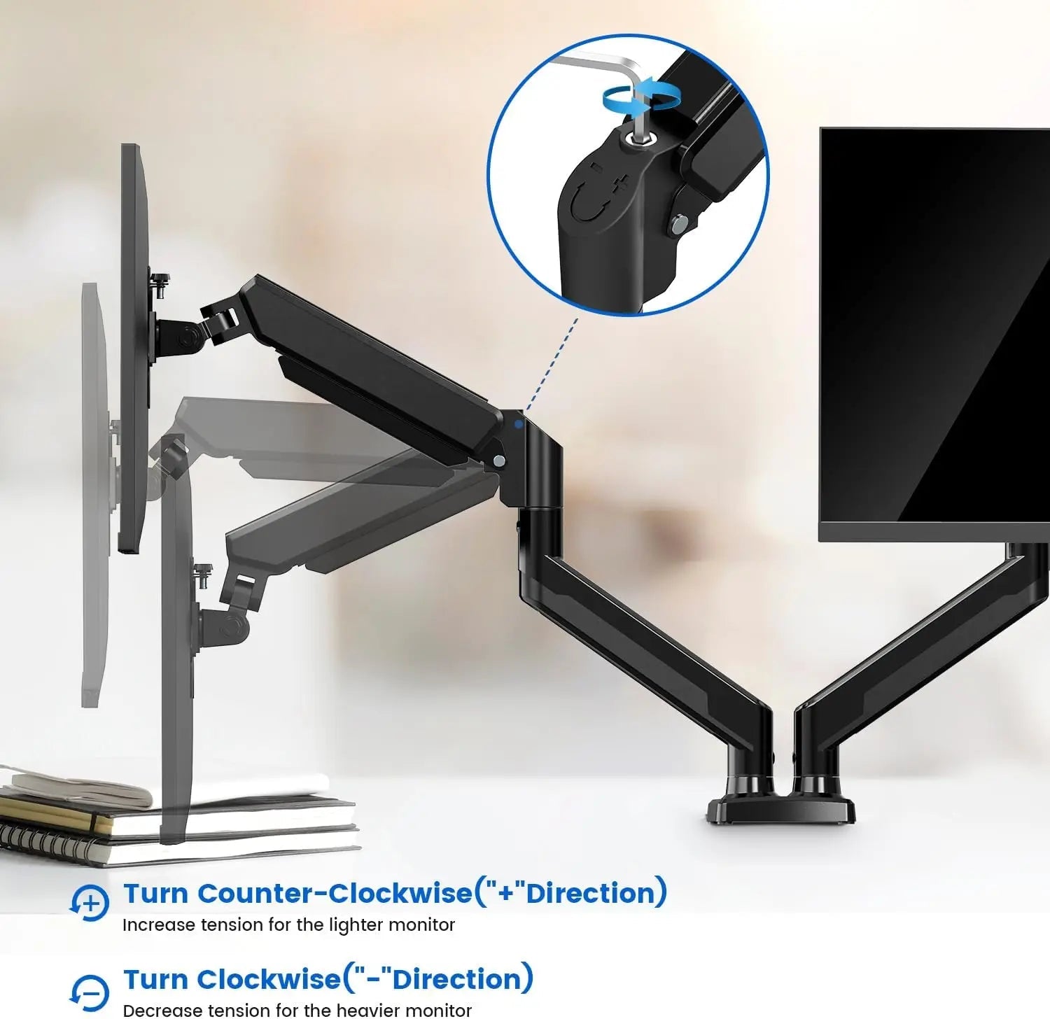 KTM-804883 Adjustable Gas Spring Monitor Arm for 10-22kg Displays, VESA Mount Compatible for Screens Up to 32 Inches