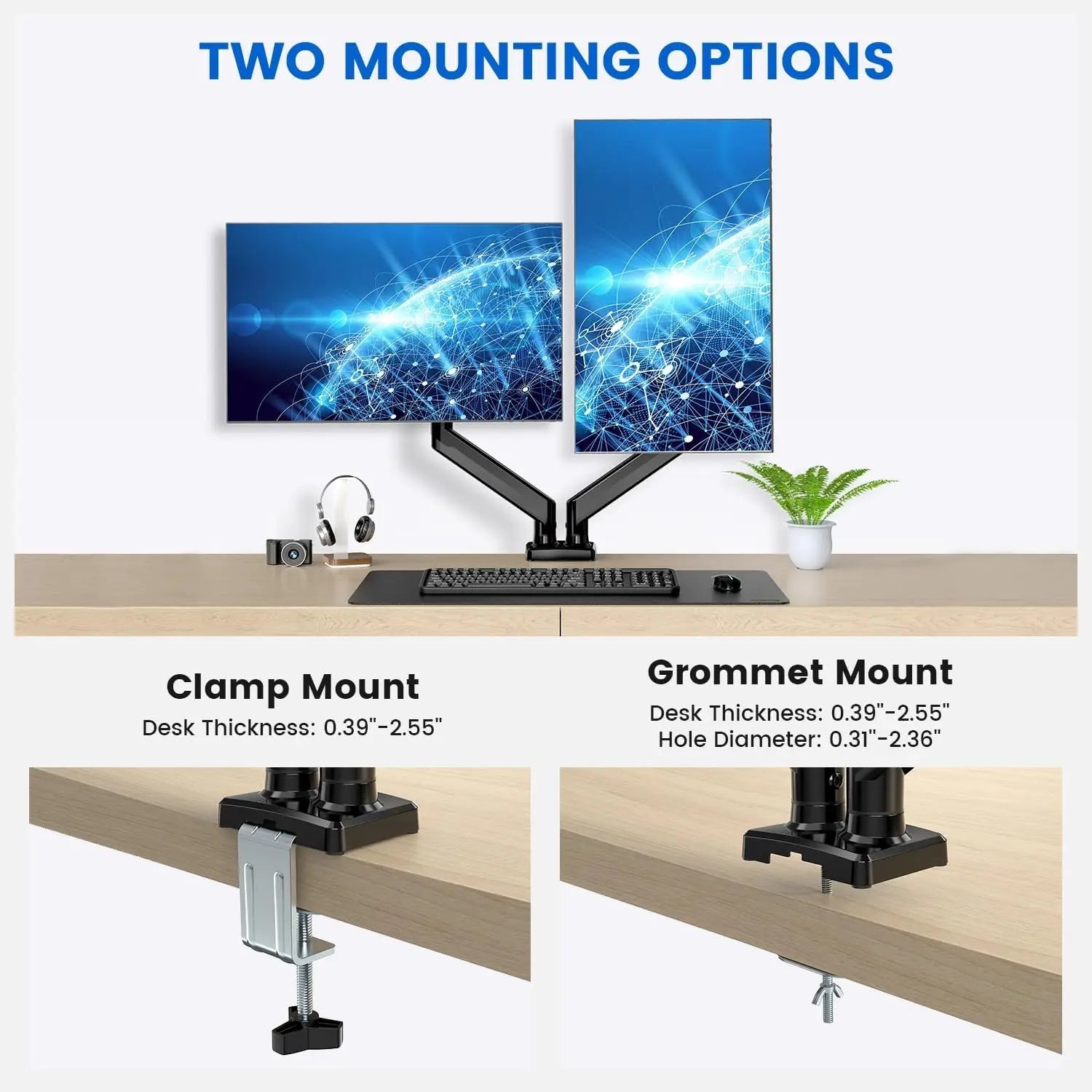 KTM-804883 Adjustable Gas Spring Monitor Arm for 10-22kg Displays, VESA Mount Compatible for Screens Up to 32 Inches