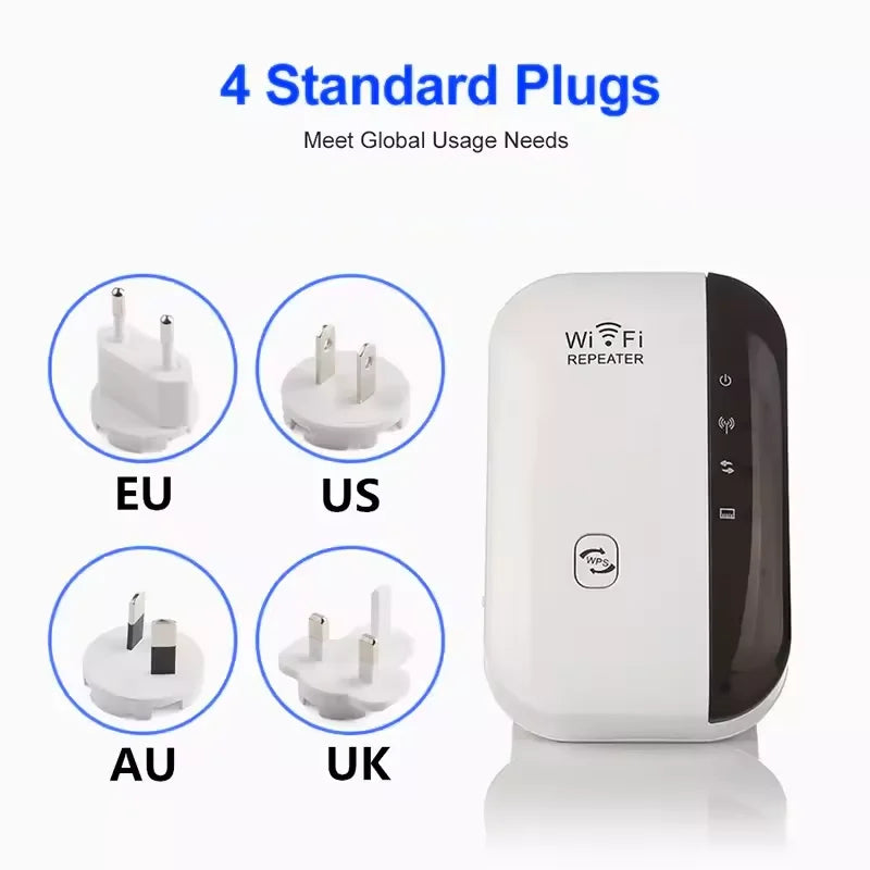 KTM-818259 Wireless Wi-Fi Extender and Signal Booster for Enhanced Coverage Up to 300m, Compatible with UK, EU, AU, US Sockets