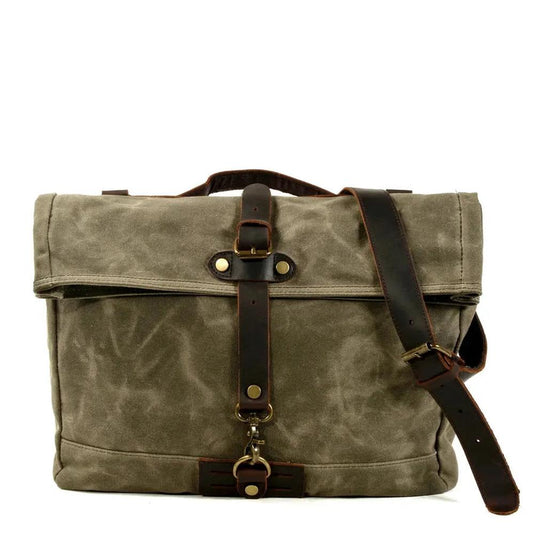 KTM-828755 Vintage Waxed Canvas Messenger Cross Body Shoulder Bag 6060, Durable Canvas with Cowhide Accents, Ideal for Travel and Daily Use