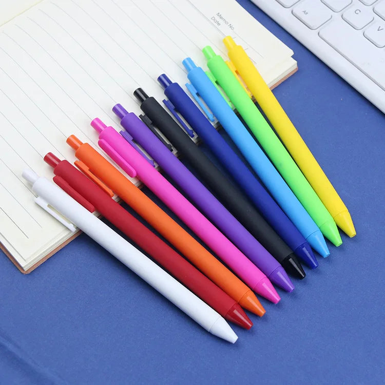 KTM-864979 Custom Logo Printed Retractable Ballpoint Pen with Soft Rubber Grip in Multiple Colours