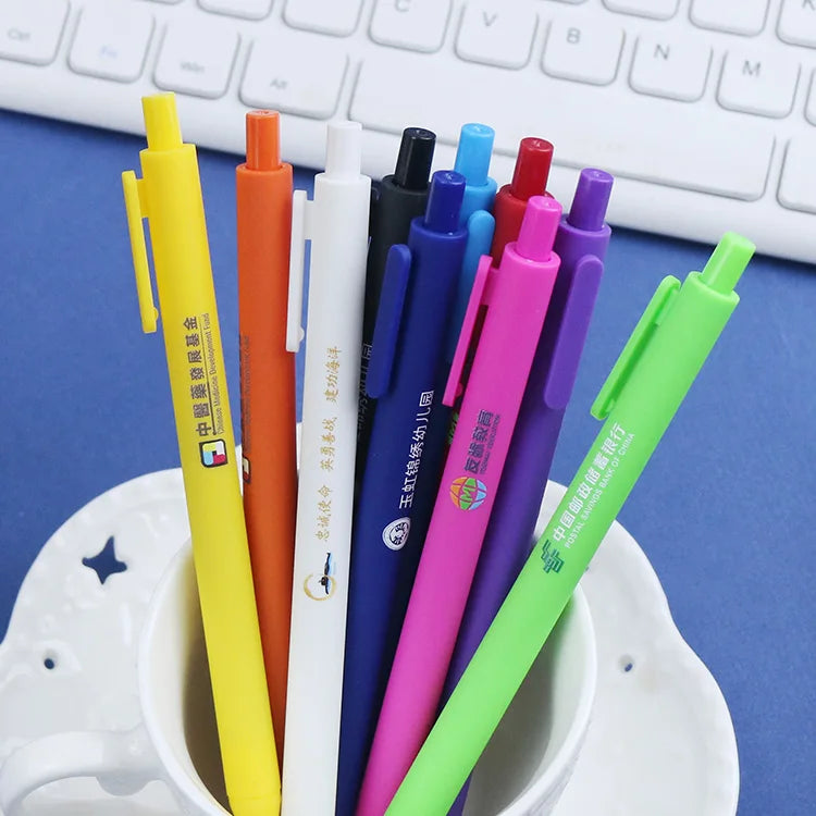 KTM-864979 Custom Logo Printed Retractable Ballpoint Pen with Soft Rubber Grip in Multiple Colours