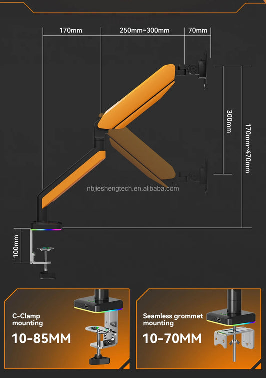 KTM-869587 RGB Single Monitor Desk Mount for 17 to 42 Inch Monitors, Supports Up to 33 lbs