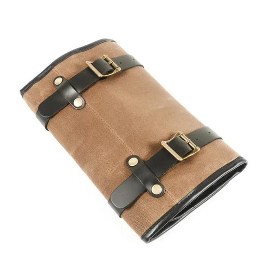 KTM-874259 Compact Motorcycle Repair Tool Bag in Cotton Canvas and Leather with Zipper Closure