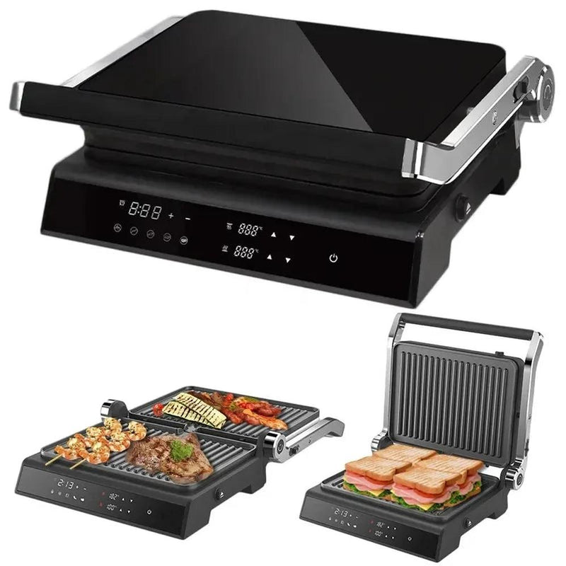 KTM-882963 Digital Glass Surface Smokeless Indoor Panini Grill - 180 Degrees Opening Contact Toaster