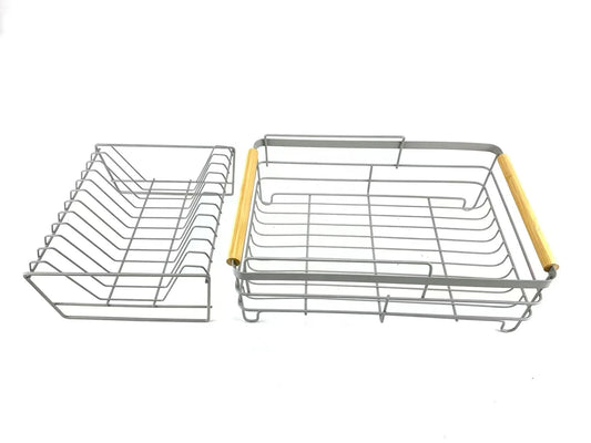 KTM-887443 2-Tier Stainless Steel Dish Drying Rack with Utensil Holder for Kitchen Organization