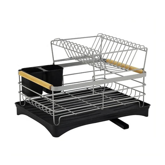 KTM-887443 2-Tier Stainless Steel Dish Drying Rack with Utensil Holder for Kitchen Organization